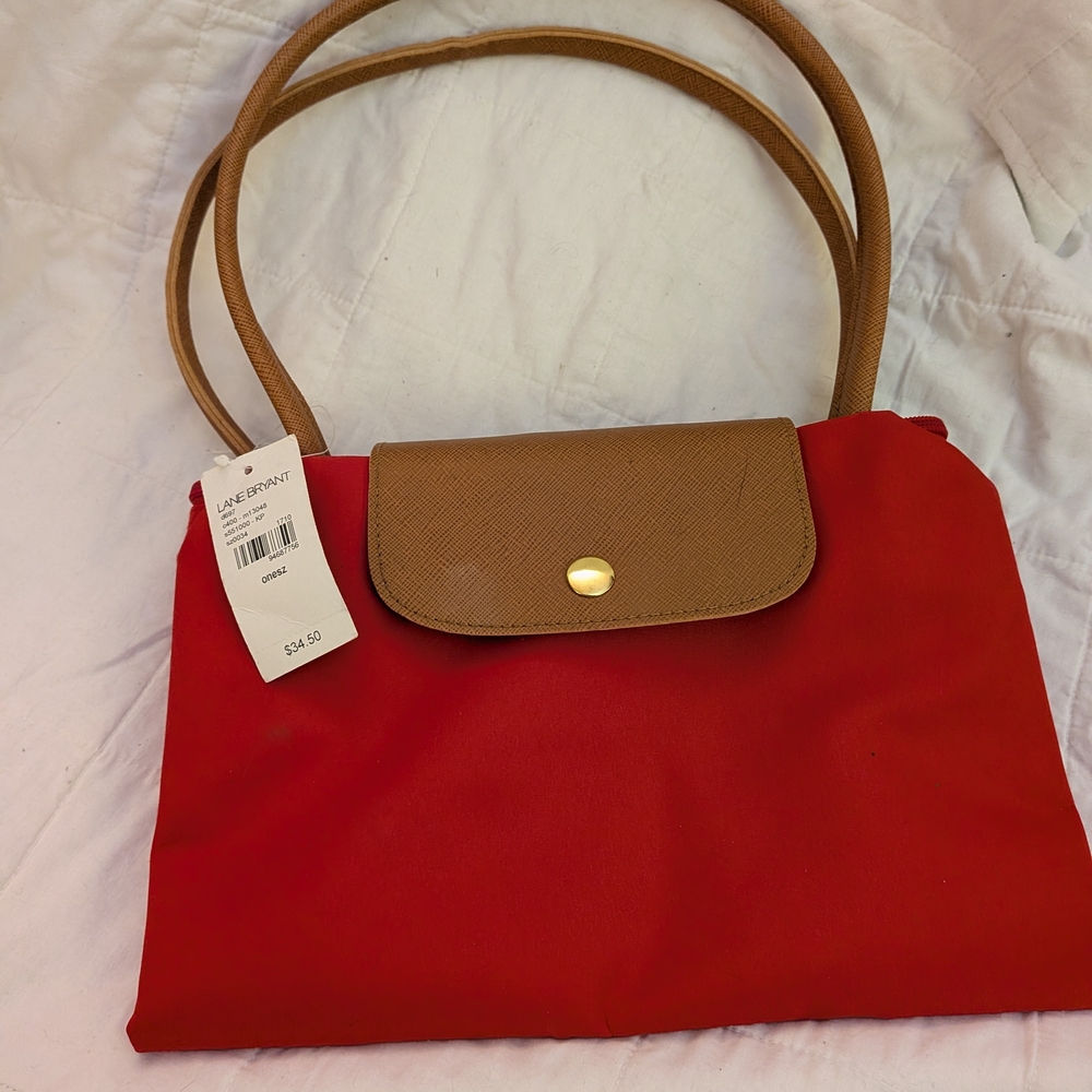 Lane Bryant Red Tote with Tan Handles - Picture 4 of 4